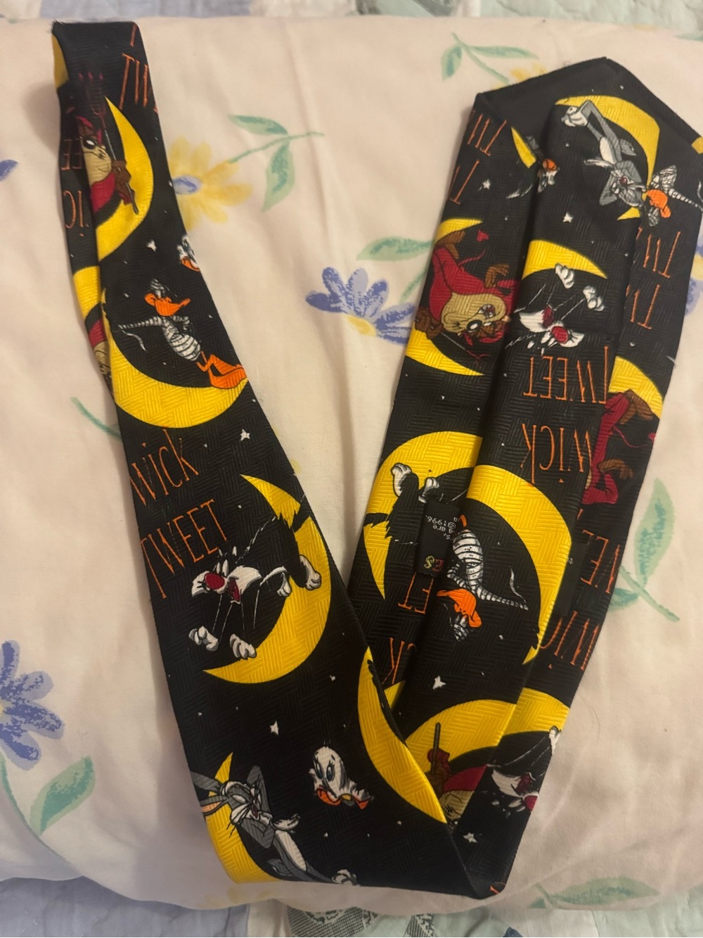 Warner Bros. Kids Tie in Black and Bright Yellow with Cartoon Characters